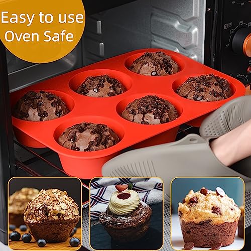 CAKETIME Jumbo Muffin Pan, 3.5 Inch Large Muffin Pan 6 Cup Silicone Jumbo Muffin Tin for Baking Food Grade Silicone Non Stick