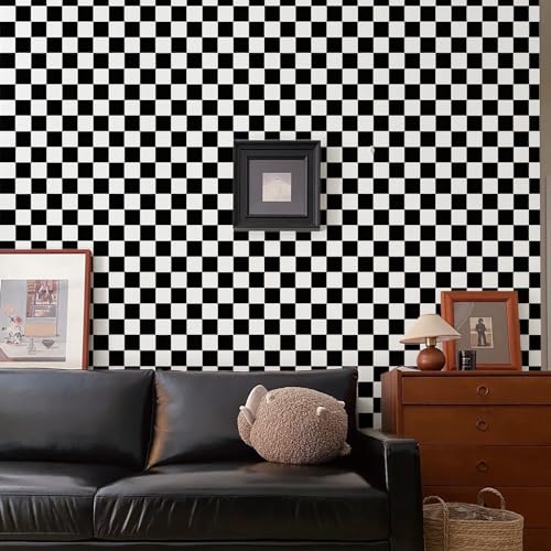 Amiya Black and White Wallpaper Peel and Stick Houndstooth Modern Contact Paper 17.3" x 80" Self Adhesive Removable Vinyl Wallpaper for Cabinets Bedroom Living Room Bathroom