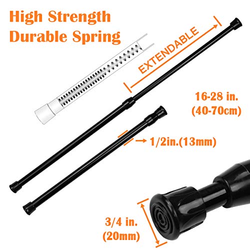 KXLife 2 Pack Spring Tension Curtain Rod for Window 16 to 28 Inch, Expandable Adjustable Small Curtain Tension Rods No Drill for Kitchen, RV, Cupboard, Refrigerator(Black)