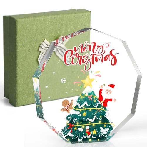 Acrylic Christmas Gift, Merry Christmas, Gifts for Friends, Lovers, Kids, Clear Keepsake and Paperweight for Home Office Table Shelf, with Gift Box (Christmas)