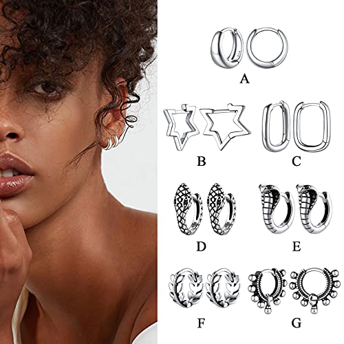 ChicSilver 925 Sterling Silver Small Chunky Hoop Earrings Hypoallergenic Wide Rounded Thick Tube Hoop Earrings White Gold Plated Silver Huggie Hoop Earrings for Women 8MM