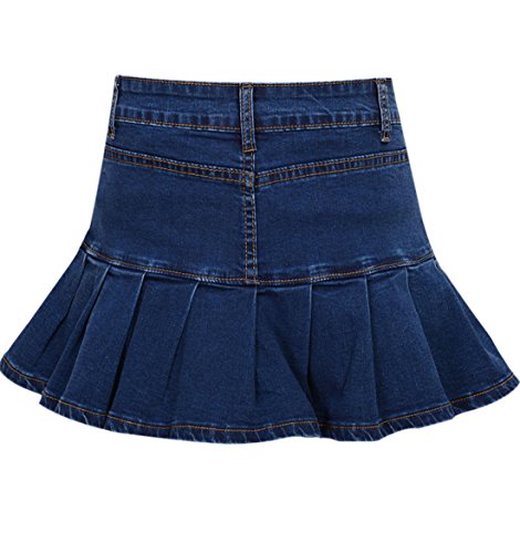 Yeokou Women's Casual Slim A-line Pleated Ruffle Short Mini Denim Skirts(Black-XS)