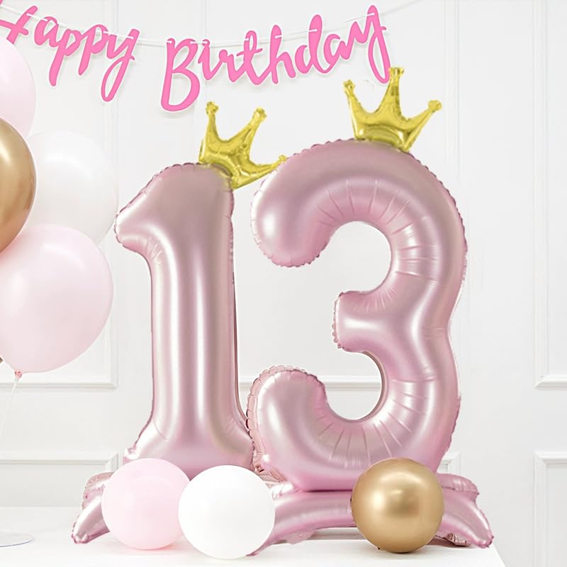 Alainzeo 42 Inch Pink Number Balloons 0-9 with Crown, Helium Aluminum Foil Big Number Balloons for Birthday, Wedding Anniversary Party, Large Number Balloon for Decorations Supplies (Pink 6)