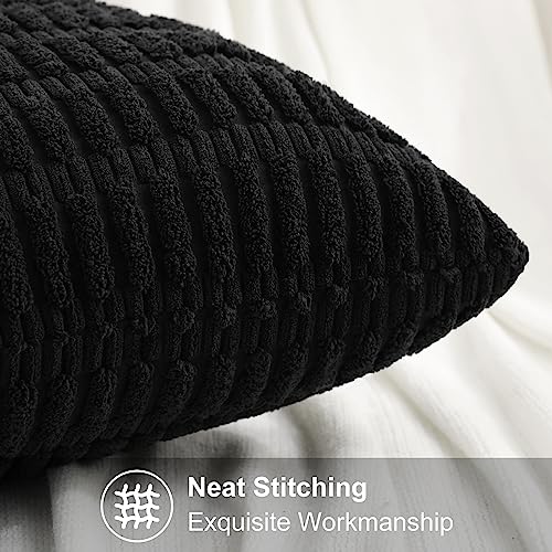 decorUhome Black Decorative Throw Pillow Covers 16x16 Set of 2, Soft Corduroy Striped Square Pillow Covers for Couch Living Room Bed Sofa