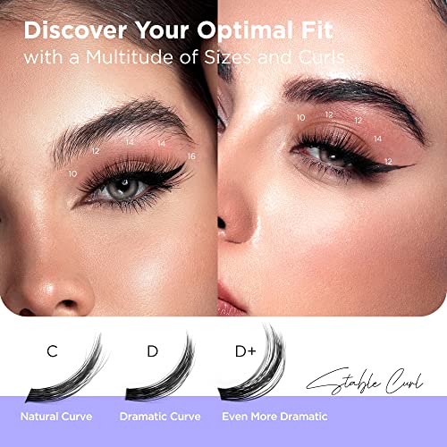 BEYELIAN Cluster Lashes C Curl 144 Pcs Individual Mega Lash Clusters False Eyelashes Extension Natural Look Reusable Glue Bonded Black Super Thin Band Mix DIY Eyelash Extension Style719