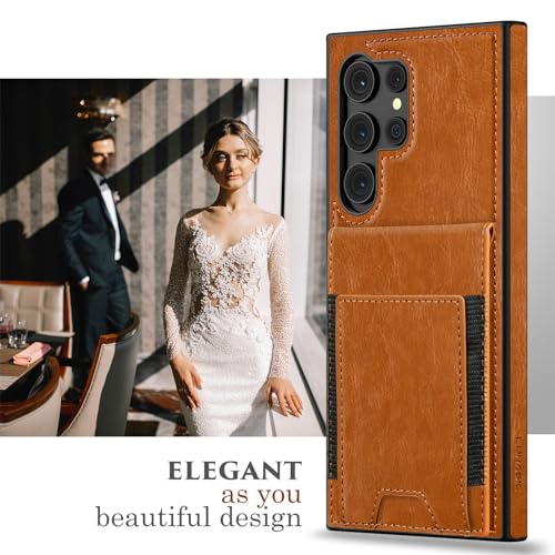 LOHASIC for Samsung Galaxy S23 Ultra Wallet Case, 5 Card Holder Phone Cover to Men Women, Classy PU Leather Credit Slot, Magnetic Clasp Kickstand Protective Folio Portfolio, 6.8 Inch, 5G, 2023 - Brown