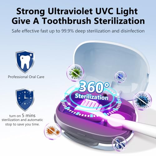 UV Toothbrush Covers Case San itizer and Holder with Light,Toothbrush Covers with Holder, Rechargeable Portable Toothbrush Cleaner Case, Toothbrush Box Fan（Blue）
