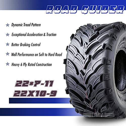 ROADGUIDER Set 4 ATV/UTV Tires 22x7-11 Front & 22x10-9 Rear /6PR 20mm Deep Tread compatible with Honda Recon 250 Suzuki Ozark 250