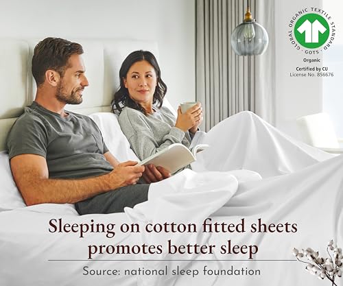 California Design Den California King Fitted Sheet Only, 100% Organic Cotton Percale, Cal King Sheet Deep Pocket Fitted All-Around Elastic, GOTS Certified, Lightweight, Snug-Fit, Crisp, 1 Pc (White)