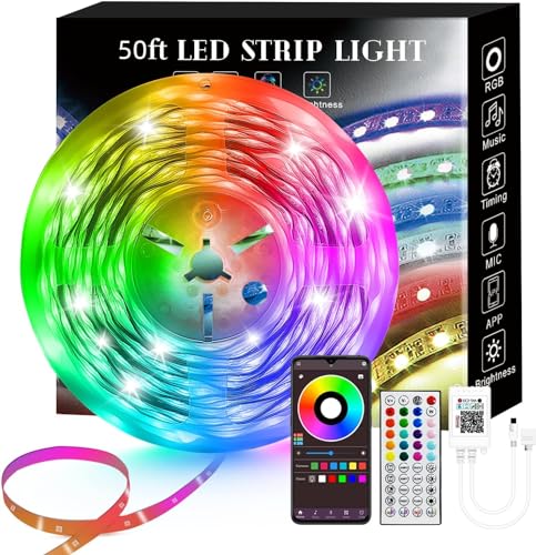 50FT Smart LED Strip Lights, Sync to Music with 40 Key Remote Controller，Lighting Strips with App Control LED Lights for Bedroom,Christmas Lights decration (Multi-Colored, 50FT)