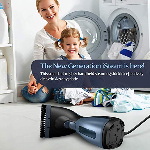 iSteam Steamer for Clothes [New Technology] Powerful Dry Steam. Multi-Task: Fabric Wrinkle Remover- Clean- Refresh. Handheld Clothing Accessory. for All Kind of Garments. Home/Travel (Blue)