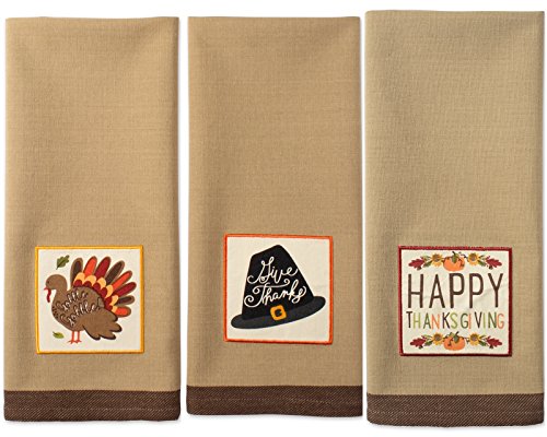 DII Fall Basics Collection Embellished Dishtowel Set, 18x28, Pumpkin Spice 3 Piece