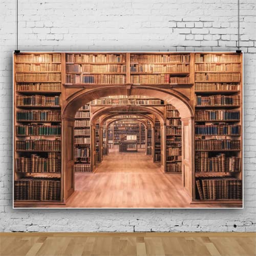 Laeacco Vintage Wooden Bookshelf Backdrop 15x10ft Retro College Library Ancient Books Background Conference Graduation Party Supplies Boys Girls Portrait Video Product Banner Photo Booth Props Vinyl