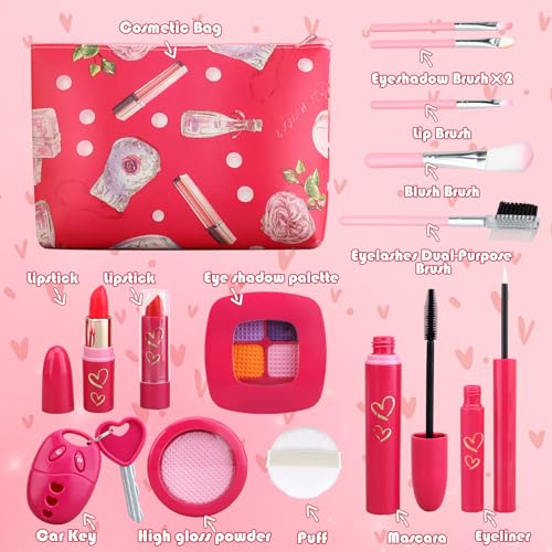 Toddler Girl Toys, Pretend Makeup Kit for Girls, Kids Play Makeup Set for Kids 3-5 4-6, Toddler Makeup Kit with Fake Makeup Set, Car Key & Make up Toy for Age 3 4 5 Year Old Girl Gifts