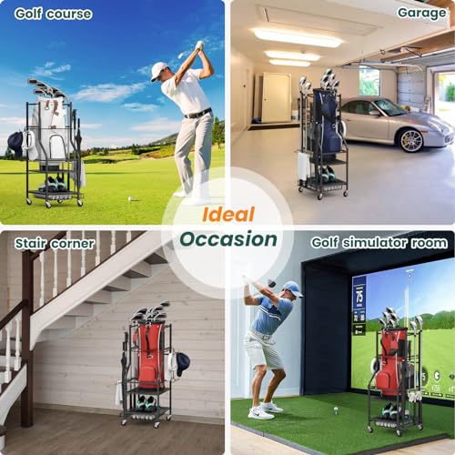 VOPEAK Golf Bag Organizer, Golf Bag Stand Fits Single Bag, Golf Organizer for Golf Clubs, Golf Balls, Golf Equipment Accessories, Easy Assembly Golf Storage Organizer for Garage, Club, Shed, Basement