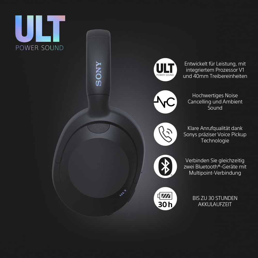 Sony ULT WEAR Over Ear Wireless Noise Canceling Headphones ULT Sound, Massive Bass, Clear Call Quality, Up to 30hr Battery Life, Alexa & Google Assistant, iOS & Android (Black), International Model