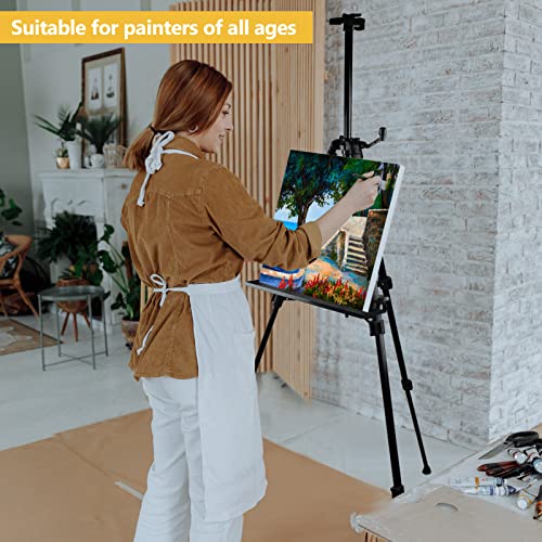 RRFTOK 61lnches Panting Easel Stand,Metal Artist Easel Stand Tripod Adjustable Easel for Painting Canvases Height from 21 to 61Inches,Art Easel for Display with Paintbrush Tray(Black).