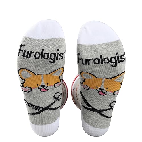 PXTIDY 2 Pairs Furologist Socks Funny Puppy Stylist Gift Cute Dog Groomer Socks Pet Grooming Gifts Furologist Gift