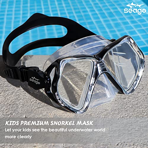 Seago Kids Swim Goggles with Nose Cover Snorkel Mask Scuba Diving Swim Mask Anti-fog Tempered Glass, Panoramic Clear View Silicone Seal Snorkeling Gear Swimming Goggles for Kids 6-14 Boys Girls Youth