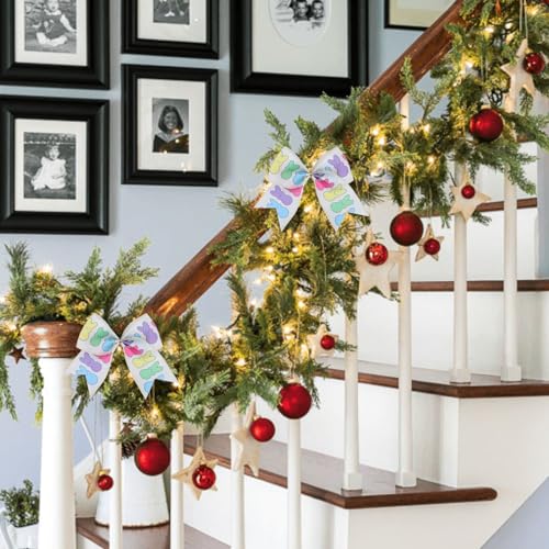 Meseey 12 Pcs 6 Inch Easter Burlap Bows Spring Bunny Bow for Gift Wrapping Tree Topper Front Door Party Home Decorations (Colorful Bunny)