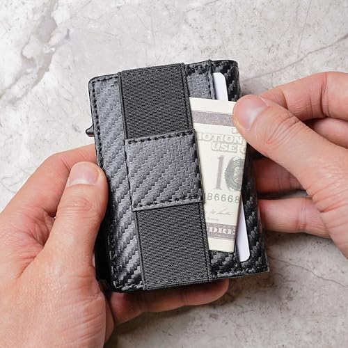 SparkMark RFID Credit Card Holder Wallet for Men | Magnetic Business Card Holder Case | Minimalist Pop Up Metal Wallet with Money Clip, Gift Box Included