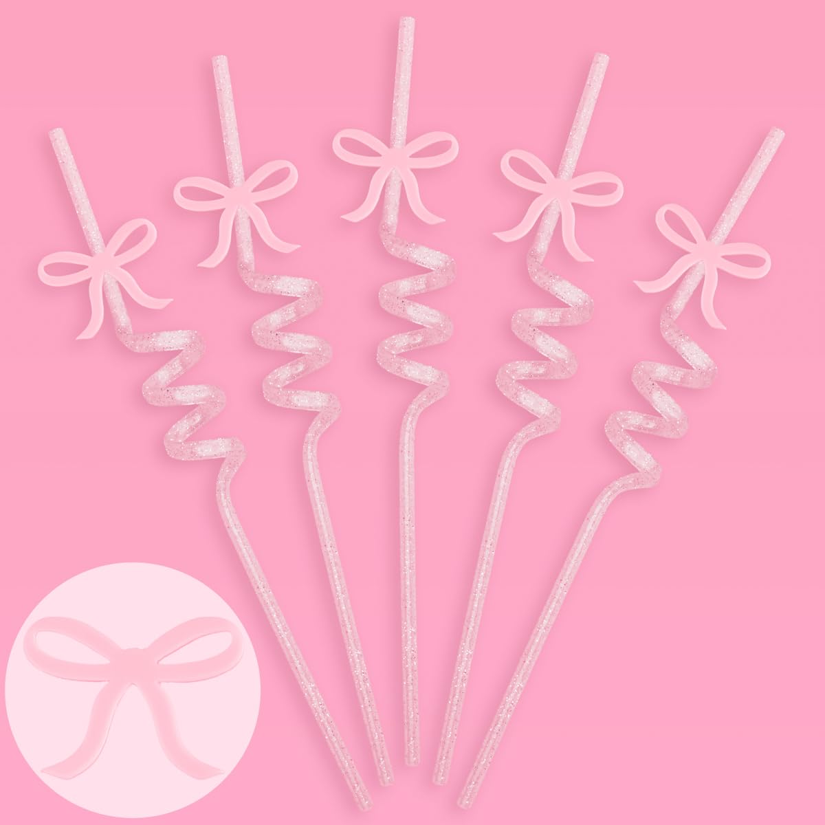 xo, Fetti Bow Reusable Glitter Straw Set - 12 pc | Pretty Bachelorette Decorations, Bow Theme Birthday Party, Bridal Engagement Drinkware, Coquette Cute Supplies, Baby Shower Tableware, Tea Decor