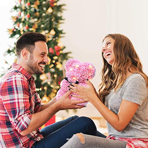 Rose Teddy Bear, Rose Bear Teddy Bear,10" Flower Bears with Lights, Rose Bear Foam Artificial Flower,Lighted Up Rose Teddy Bear Gifts for Valentines Day, Mothers Day,Anniversary (Red)