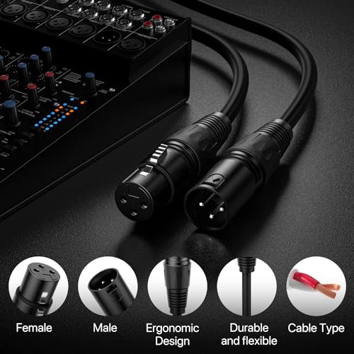 NUOSIYA XLR Cable 50 Ft 2 Packs,Microphone Cables,Premium Balanced Microphone Mic Speaker Cable with 3-Pin XLR Male to Female DMX Cable,Black