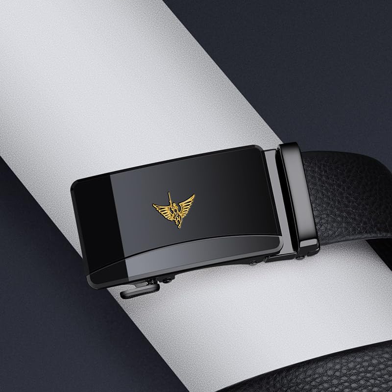 VANNANBA Mens Leather Ratchet Belts Slide Dress Belts for men Automatic Buckle with Gift Box