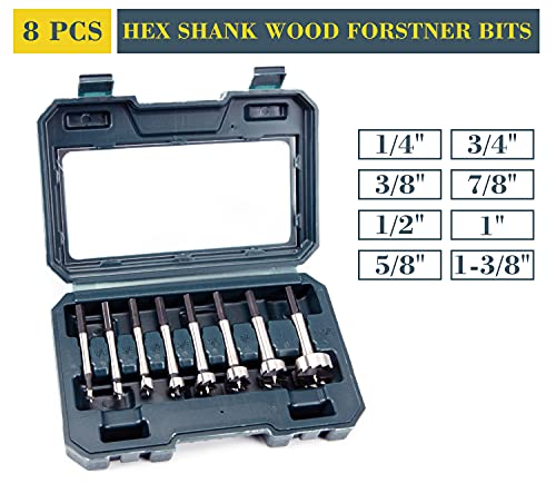 INTOO Hex Shank Forstner Bit Set 8pcs Multi Sided Shank Wood Drill bit Set