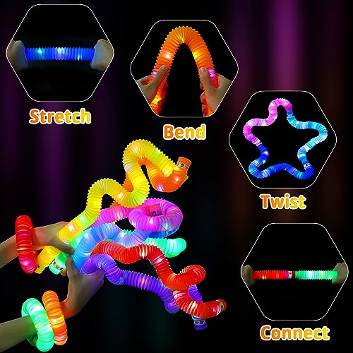 Glow Sticks Halloween Party Favors for Kids - 16 Pcs Light Up Pop Tubes Halloween Toys Glow in the Dark Party Supplies Halloween Gifts for Kids Goodie Bag Fillers, Christmas Stocking Stuffers for Kids