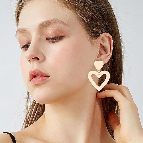 YUNXI Valentines Day Earrings for Women Red Love Heart Dangle Earrings Sparkling Double Heart Earrings for Valentines Day Gifts for Her 80 90s Retro Earrings for Women Jewelry Gifts (Sparkling Red)