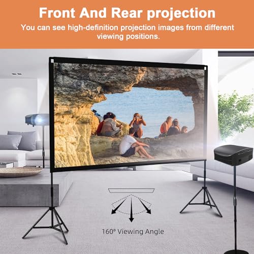 Projector Screen and Stand, Towond 100 inch Portable Movie Screen Indoor Outdoor 16:9 4K HD Front Rear Projection Screen with Carry Bag Wrinkle-Free and Foldable Design for Backyard Movie Night