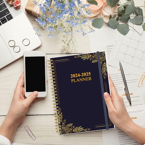 2024-2025 Planner - A5 To Do List Planner from July 2024 - June 2025, 6.4" x 8.5" with Flexible Cover, Tabs, Inner Pocket, Black Flowers