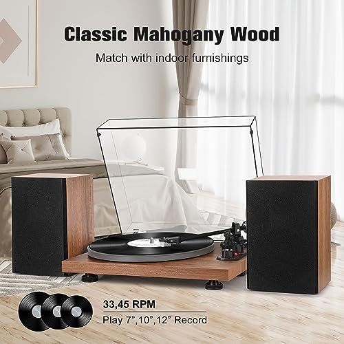 Record Player Turntable with 40W Speakers and Bluetooth Output Input for Vinyl Records,Vinyl Record Player with Built-in Preamp,AT-3600L Cartridge,USB Record,Pitch and Counterweight
