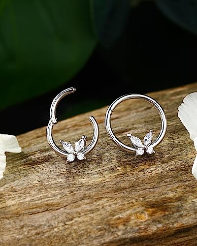 Jewseen 16G Butterfly Septum Ring Nose Ring Hoop CZ Hinged Segment Ring Septum Clicker Cartilage Earring Hoop Helix Piercing Daith Earrings Tragus Piercing Jewelry for Women Men