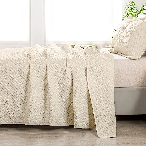 HYLEORY Quilt Set Full/Queen Size - Soft Lightweight Quilts Summer Quilted Bedspreads - Reversible Coverlet Bedding Set for All Season 3 Piece (1 Quilt, 2 Pillow Shams) - Beige