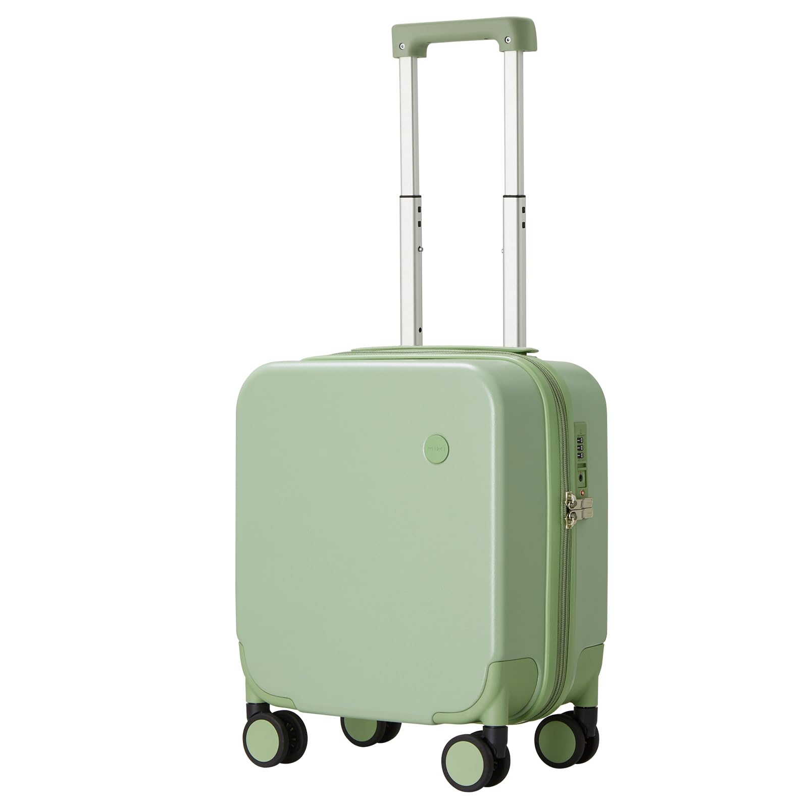 mixi 14 Inch Underseat Luggage Carry on Suitcase Free Boarding Personal Item Suitcases with Spinner Wheels Hardshell Lightweight PC for Short Travel, Avocado Green