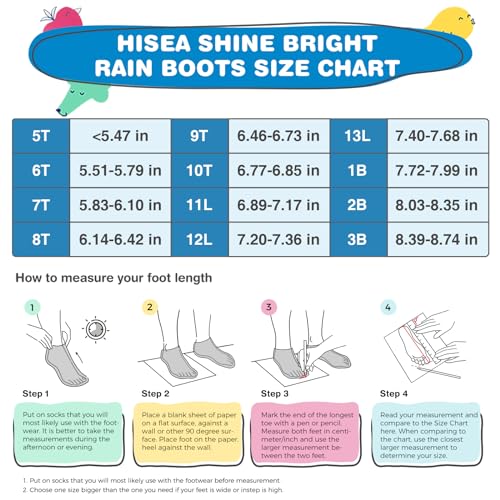 HISEA Kids Rain Boots for Boys Girls, Waterproof Lightweight Rain Boots Light Up by Steps for Water Beach Outdoor Playing (Toddler/Little Kid/Big Kid)