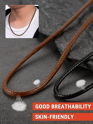 FaithHeart Leather ID Necklace with 4 Beads Personalized Chain Jewelry for Men with Stainless Steel Clasp 18 Inch Black