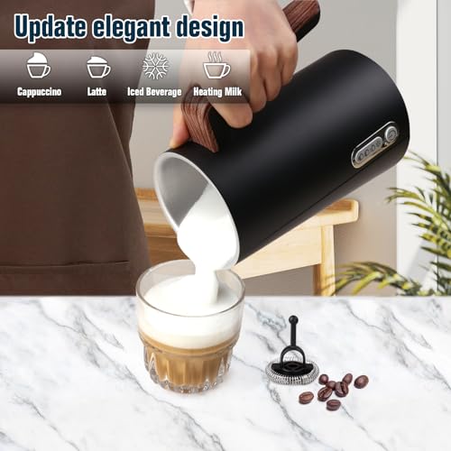 Huogary Update Milk Frother, 4-in-1 Milk Frother and Steamer, Electric Milk Frother Steamer, Milk Steamer, Warm and Cold Foam Maker for Latte, Frother for Coffee, Cappuccino(Black)