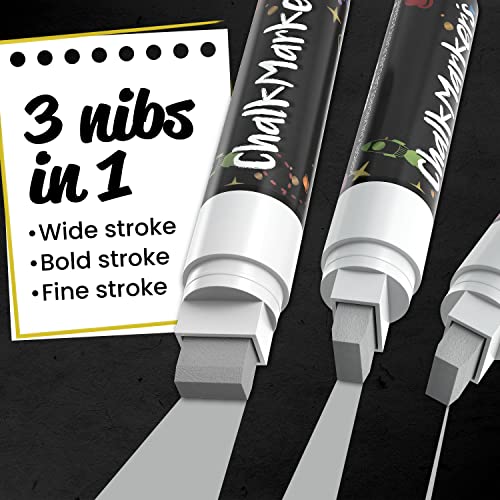 Metallic Chalk Markers (2 Pack) Liquid Chalk Pens for Blackboards, Chalkboard, Bistro Menu, Window Markers for Cars - Wet Wipe Erasable - 15mm Jumbo Nib