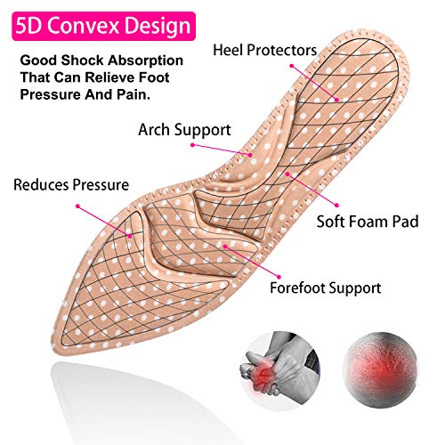 Shoe Inserts, Shoe Insoles Women, High Heel Insoles, (2 Pairs Beige) Shoe Cushion Inserts Breathable, 5D Sponge Barefoot Comfort Insoles, for Massaging, Arch Pain and Foot Pain Relieve
