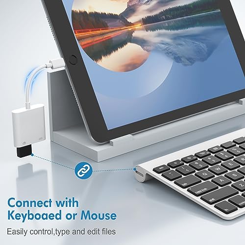 Lightning to USB Camera Adapter with Charging Port, USB Female OTG Adapter for iPhone iPad Models Support Connect Camera, Card Reader, USB Flash Drive, MIDI Keyboard Plug and Play