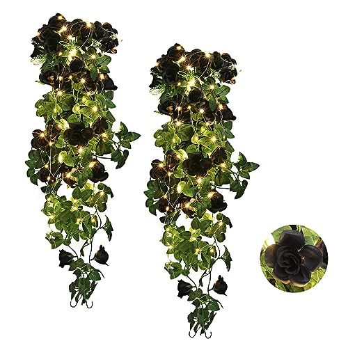 RECUTMS Artificial Rose Vine Hanging Plants 4Pieces 3.3Ft Hanging Flowers Artificial Hanging Plants Artificial Flower for Home Room Garden Wedding Indoor Outdoor Decoration (Black)