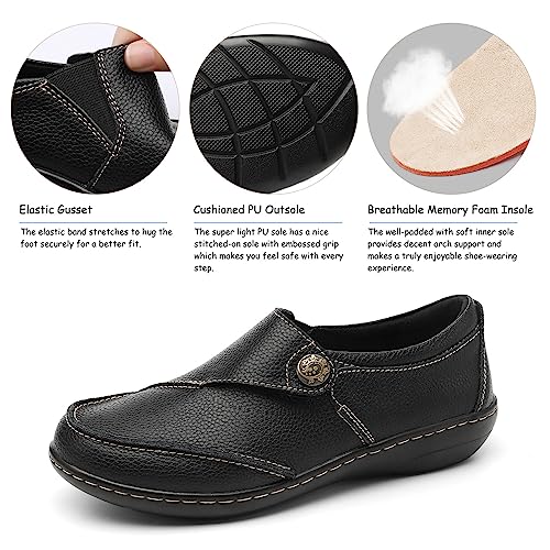 TERRIKAT Women's Classic Casual Brown Leather Loafers Cute Moc Toe Slip On Comfort Walking Flats Lightweight Work Shoes 6.5 M US 1202-Hz6.5