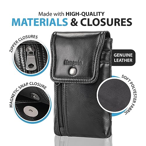 Hengwin 2 in 1 Leather Phone Pouch Case Compatible with iPhone 11 Pro, Cell Phone Holster with Belt Loop Belt Clip + Slim Phone Case [Drop Protection] (Brown)