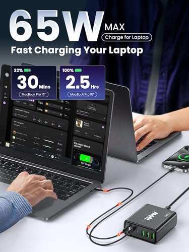 USB C Fast Charger Block: 160W GaN Charger 6 Port PD Charging Station Hub Brick for All iPad iPhone Series - Wall Charger Power Adapter for Samsung Galaxy Note - Laptop Charger for MacBook Air Pro