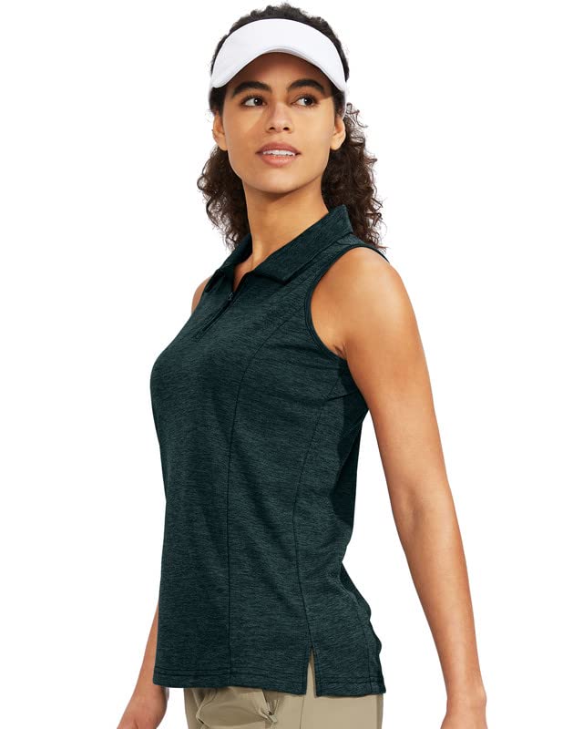Viodia Women's Sleeveless Golf Shirt with Zip Up Tennis Quick Dry Tank Tops Polo Shirts for Women Golf Apparel Clothes Black Dot