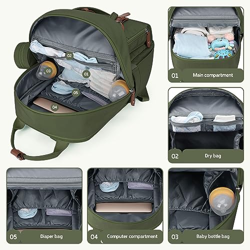 Maelstrom Diaper Bag Backpack,29L-45L Expandable Large Baby Bag for 2 Kids/Twins with Removable Cross Body Bottle Bag for Mom/Dad,Stylish Nappy Bag Gift for Boys/Girl-Mothers Day Gifts-Mint Green